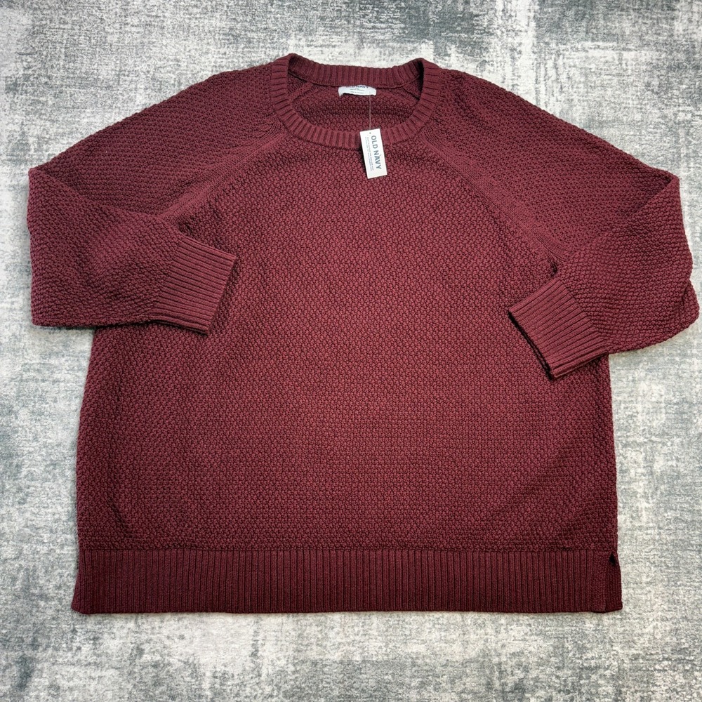 Old Navy Sweater Women 2XL Maroon Red Wine Stitchy Textured Loose Tunic Crewneck